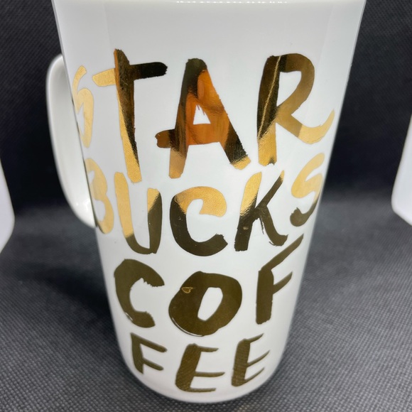 Starbucks 2015 White Gold Graffiti Lettering Ceramic Coffee Cup Mug 16 oz Large - Picture 3 of 10